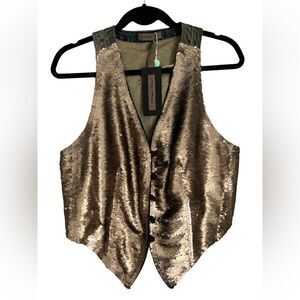 Mariagrazia Panizzi Sequin Denim Vest Plaid Interior Sz M Rockabilly NWT Sm Flaw